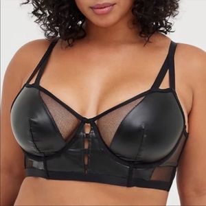 Torrid Faux Leather & Mesh Unlined Strappy Black Bralette